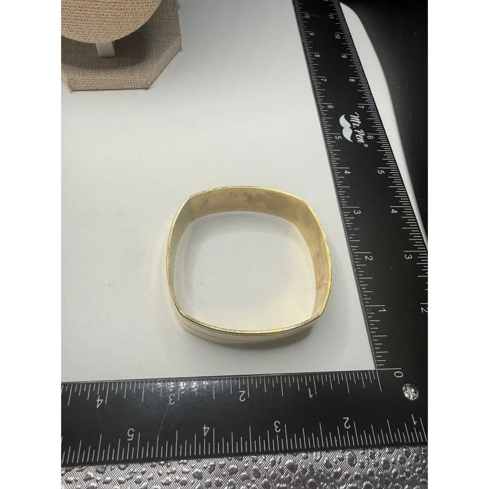Vintage Gold‎ Tone Wide Square Bangle Bracelet Textured Stripe Geometric Cuffs